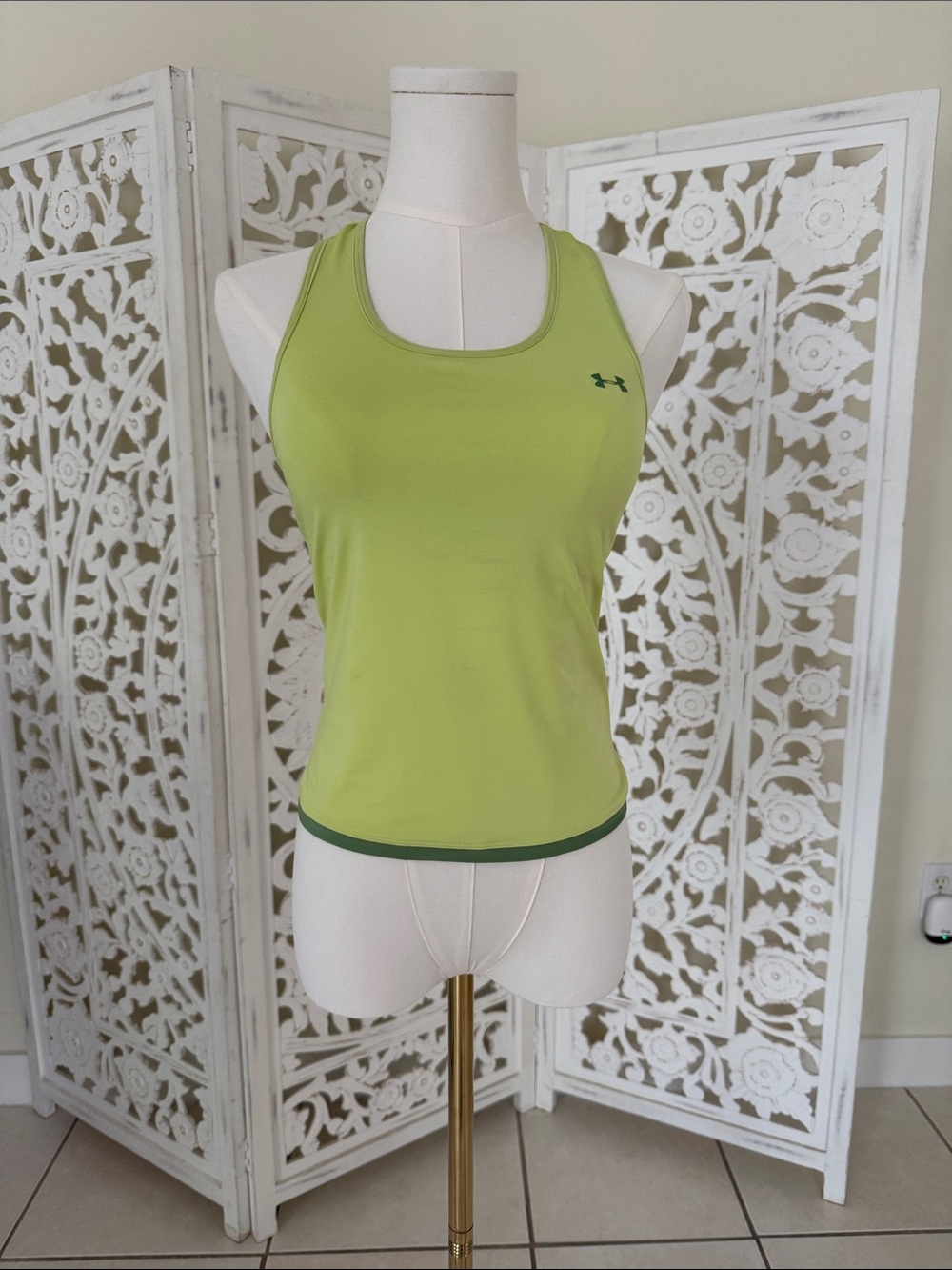 Under Armour Lime Green Racerback Performance Tank with Dark Green Trim